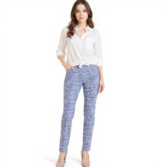 Chico's Brigitte Slim Ankle Pants Women's Sz 4 Blue Grid Print Slimming Pull on - Picture 1 of 13